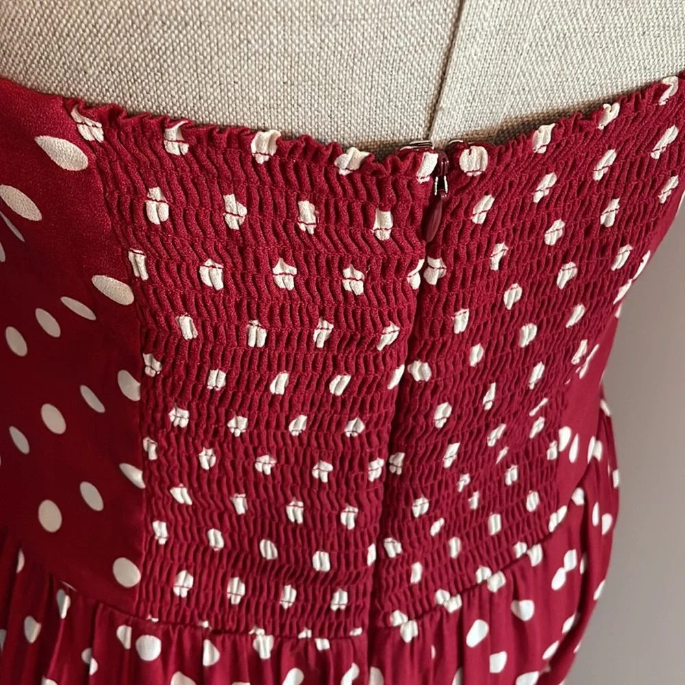 Reformation Strapless Raspberry Polka Dot Midi Dress - Picture 4 of 8